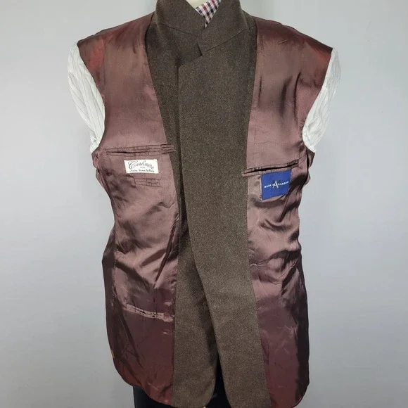 Mark Alexander Men's Sport Coat Blazer Brown Flannel Cashmere Blend 44L